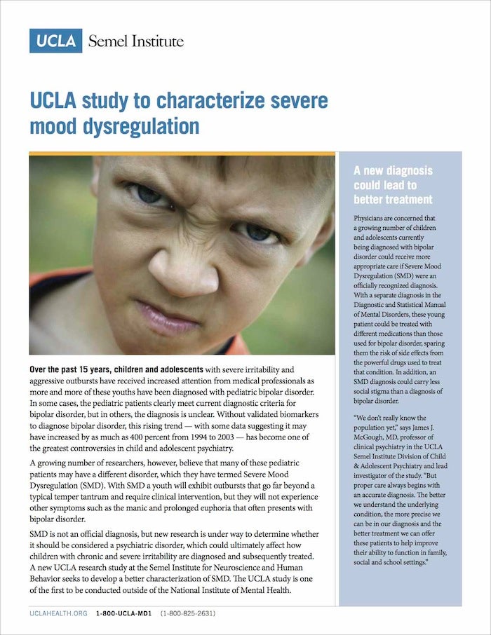 UCLA study to characterize severe mood dysregulation