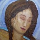 Painting of woman with braids looking down