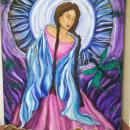 Painting of woman with shawl looking down