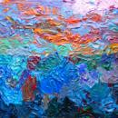 Pastel colorful painting with a blend of bright colors in an abstract pattern. 