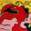 Abstract blue, pink, and yellow marks