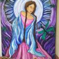 Painting of woman with shawl looking down