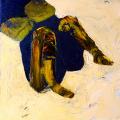 Abstract painting of body with legs bent